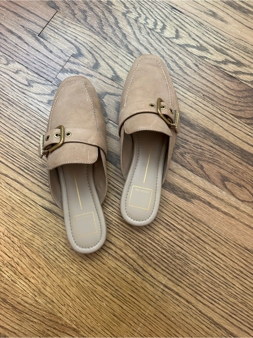 Dolce Vita Taupe Suede Buckle Mules